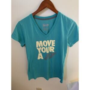 Nike Dri Fit Womens Medium Short Sleeve Slim Fit T Shirt Move Your Ass Run Blue